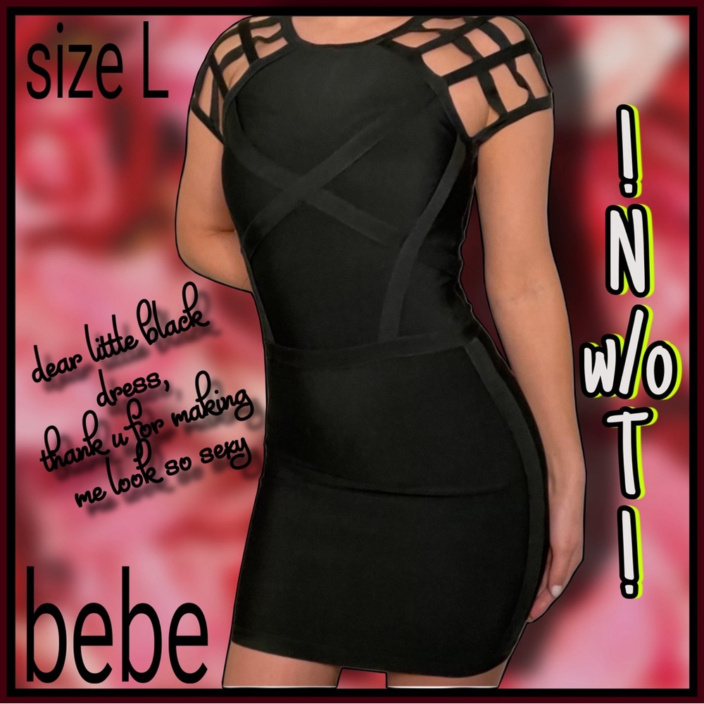 **Nw/oT** BEBE sexy yet classy strappy little black bondage DRESS size L